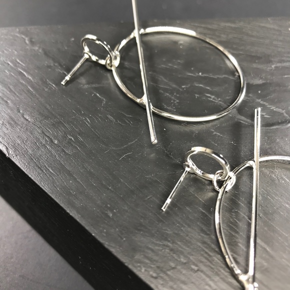 Geo Bar Hoops in Silver - Picture 3 of 3